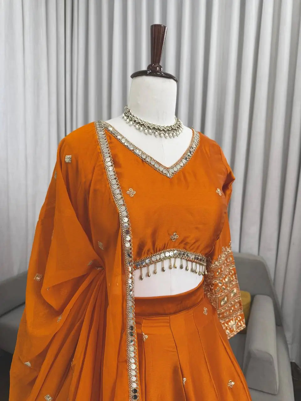 Embroidered Japan Satin Lehenga Choli Set for Wedding and Festive Wear