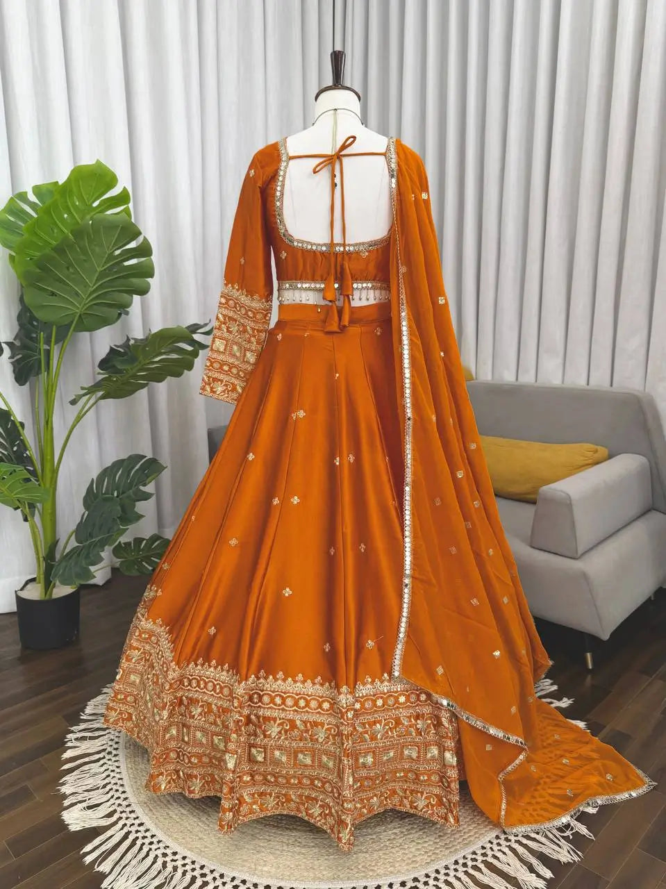 Embroidered Japan Satin Lehenga Choli Set for Wedding and Festive Wear