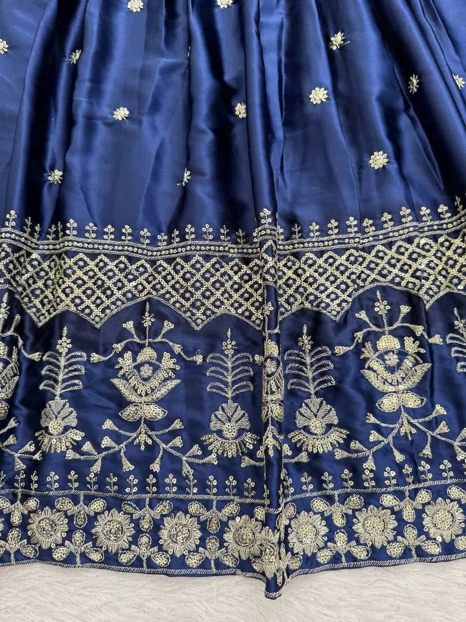 Embroidered Japan Satin Lehenga Choli Set for Wedding and Festive Wear