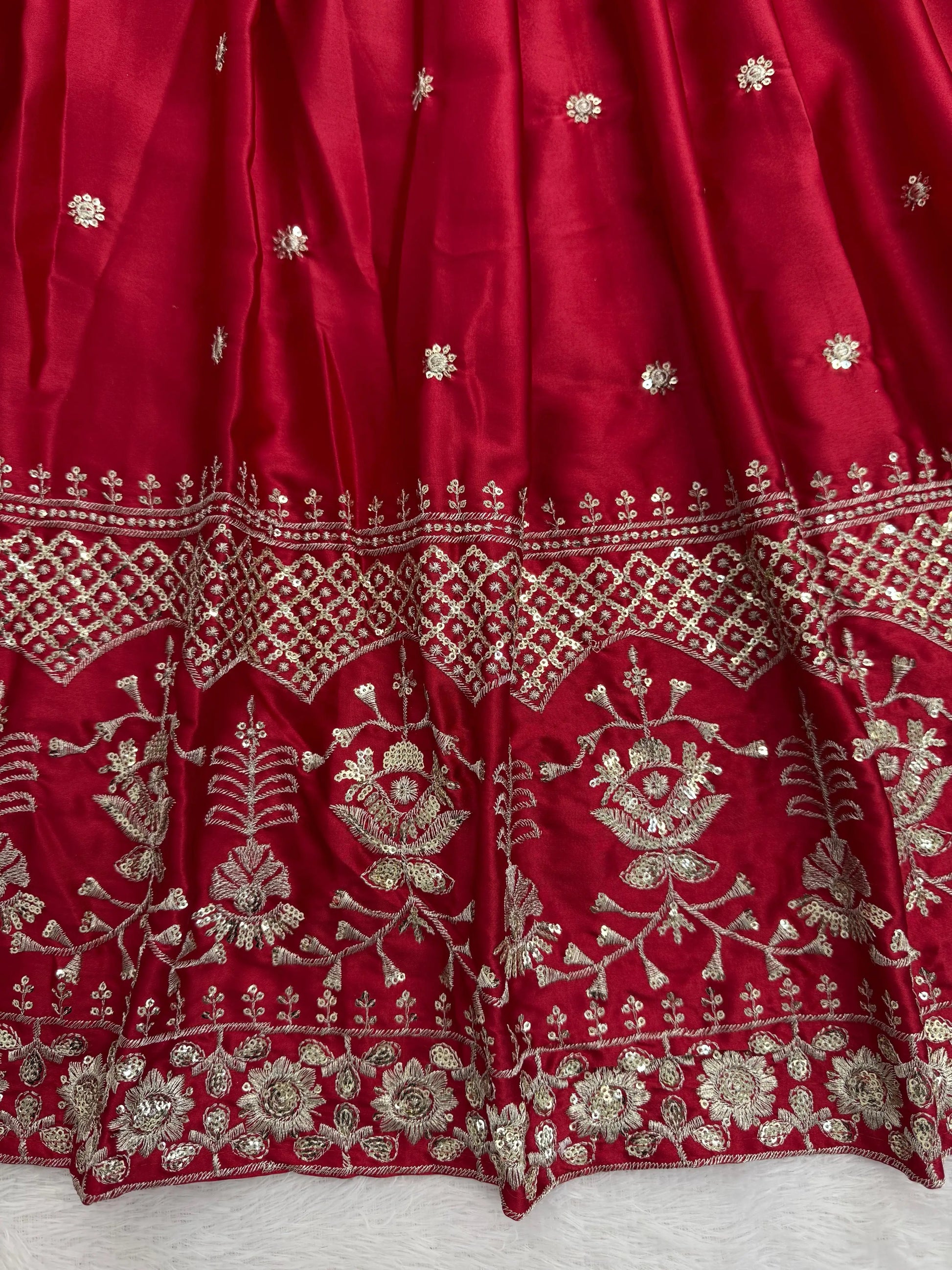 Embroidered Japan Satin Lehenga Choli Set for Wedding and Festive Wear