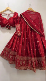 Embroidered Japan Satin Lehenga Choli Set for Wedding and Festive Wear