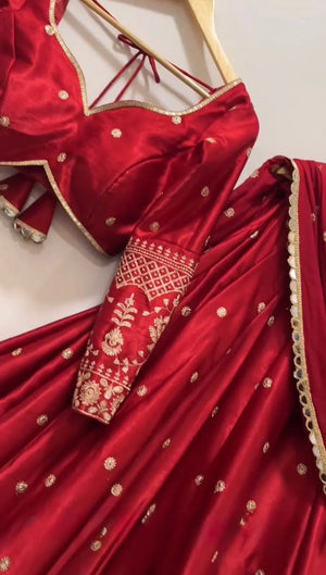 Embroidered Japan Satin Lehenga Set