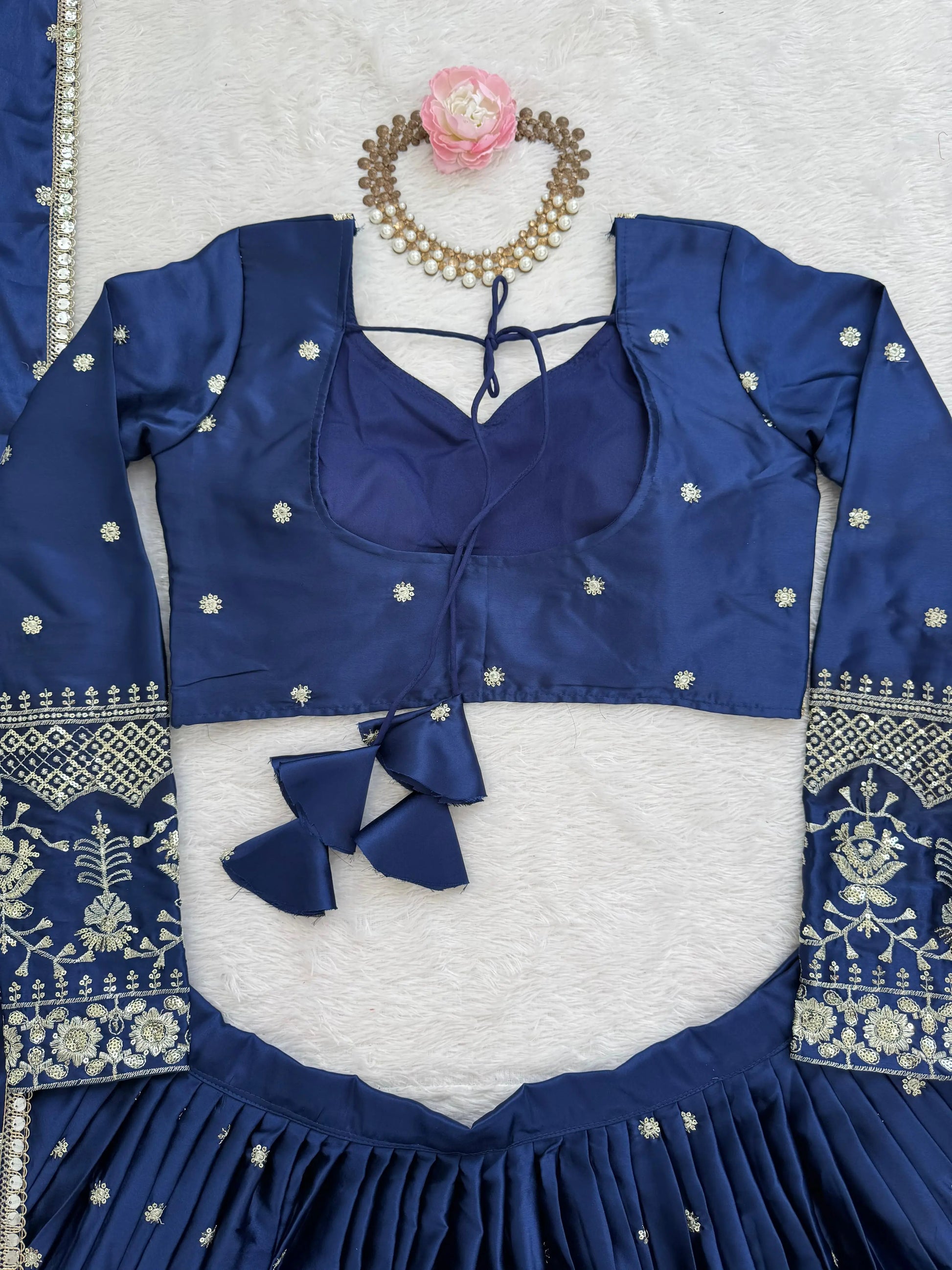 Embroidered Japan Satin Lehenga Set