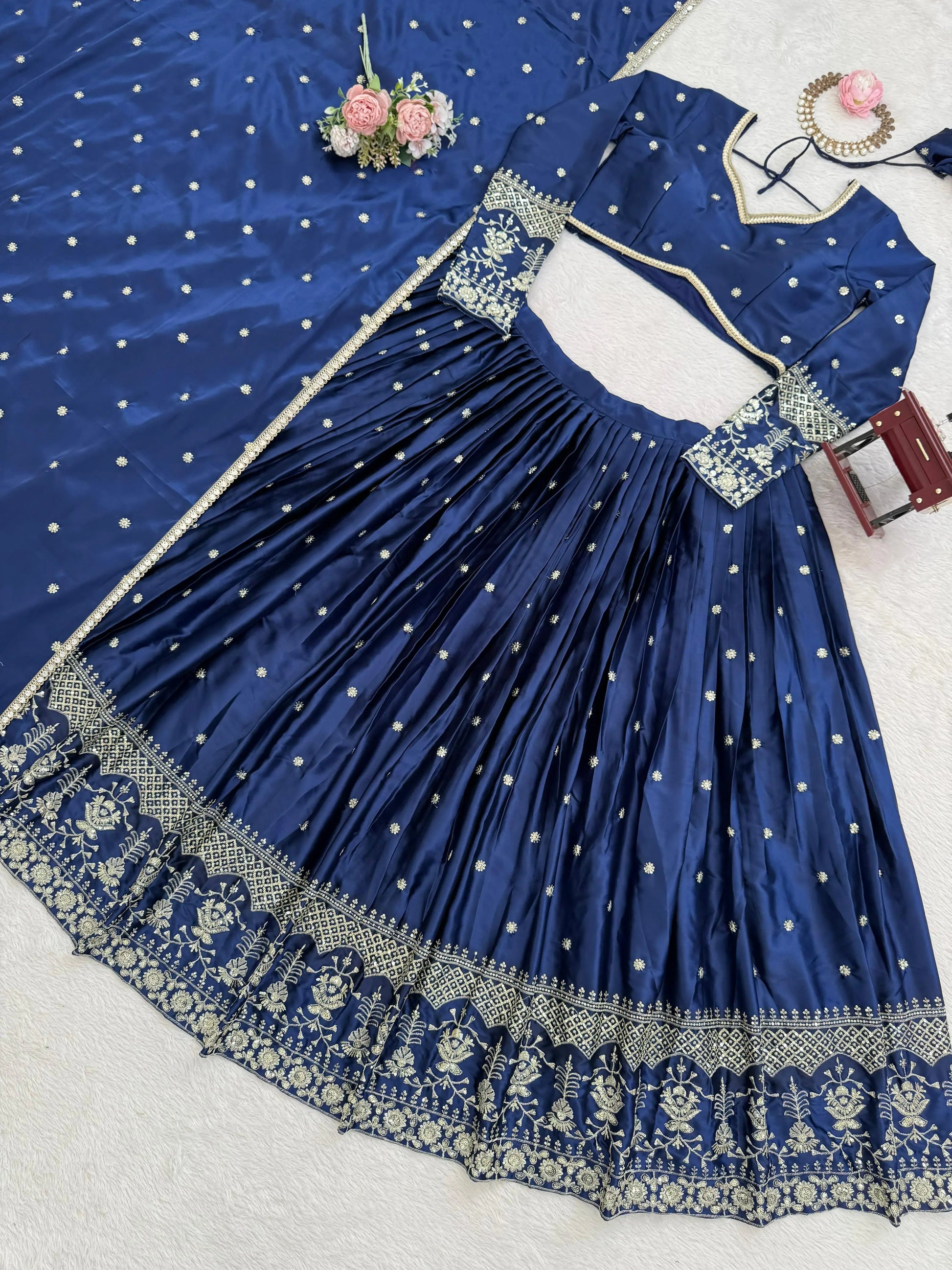 Embroidered Japan Satin Lehenga Set