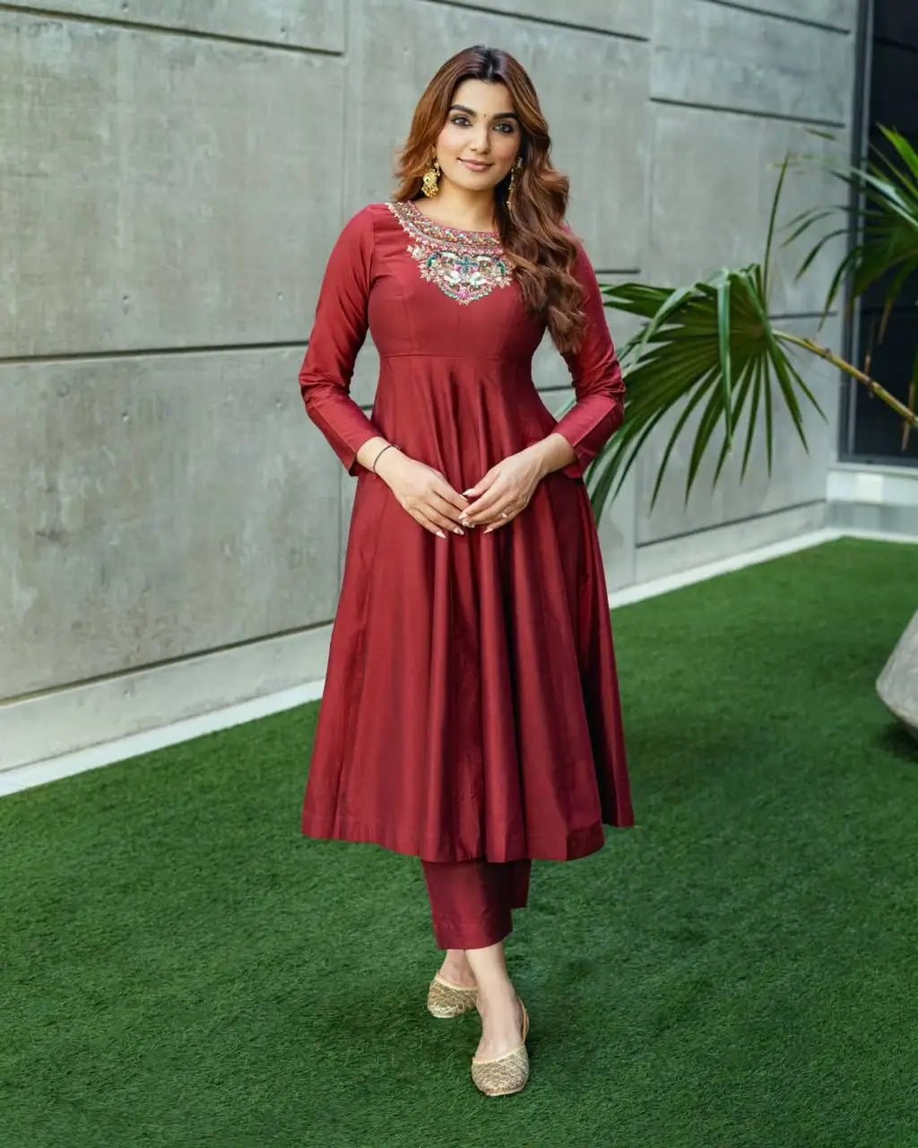 Embroidered Kesriya Silk Anarkali Set with Dupatta