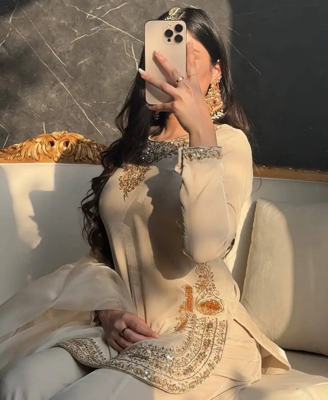 Embroidered Korean Satin Silk Kurta Sharara Set with Organza Dupatta for Festive and Party Wear