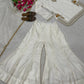 Embroidered Korean Satin Silk Kurta Sharara Set with Organza Dupatta for Festive and Party Wear