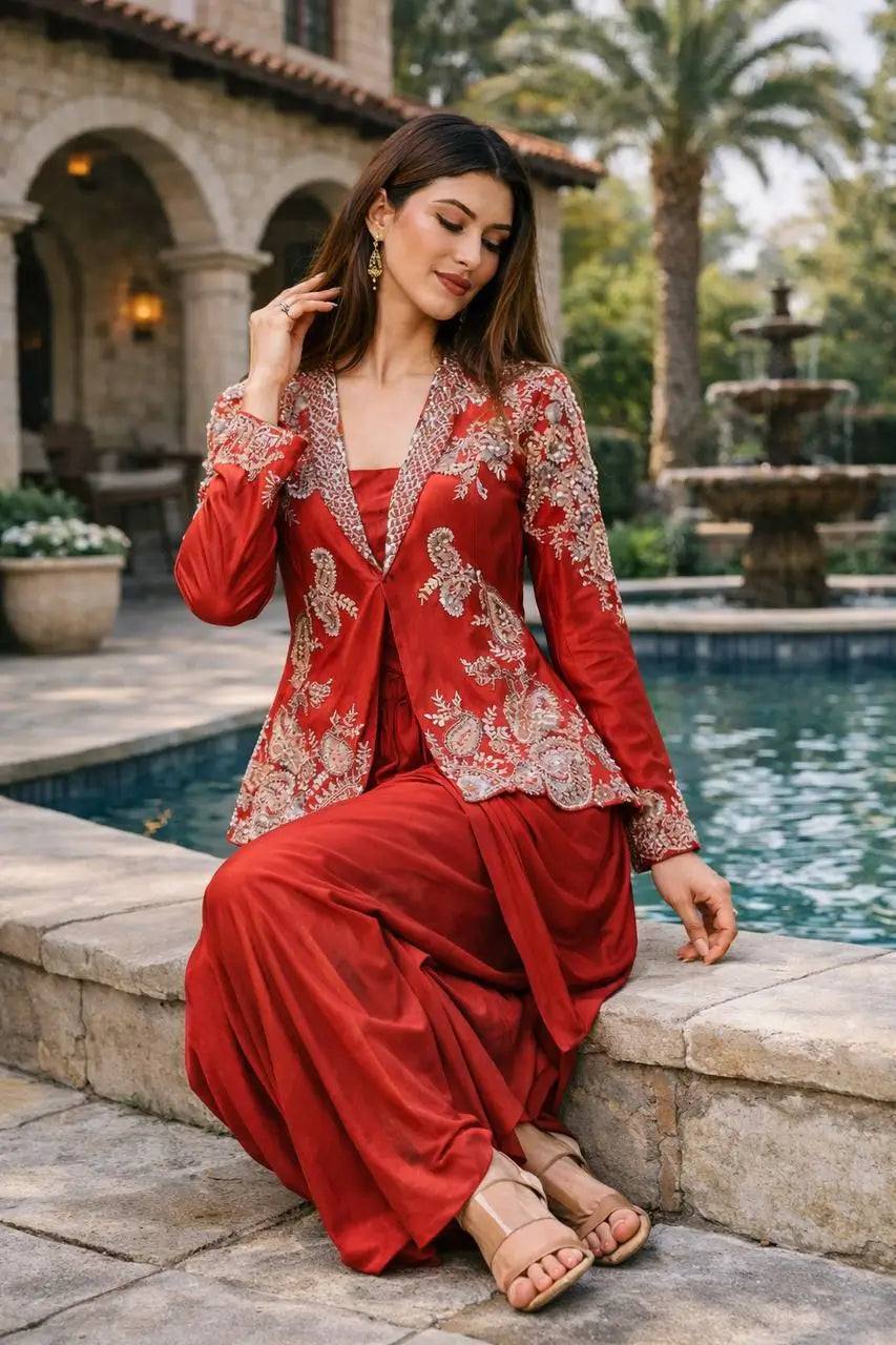 Embroidered Koti Style Dhoti Lehenga Set for Wedding and Festive Wear