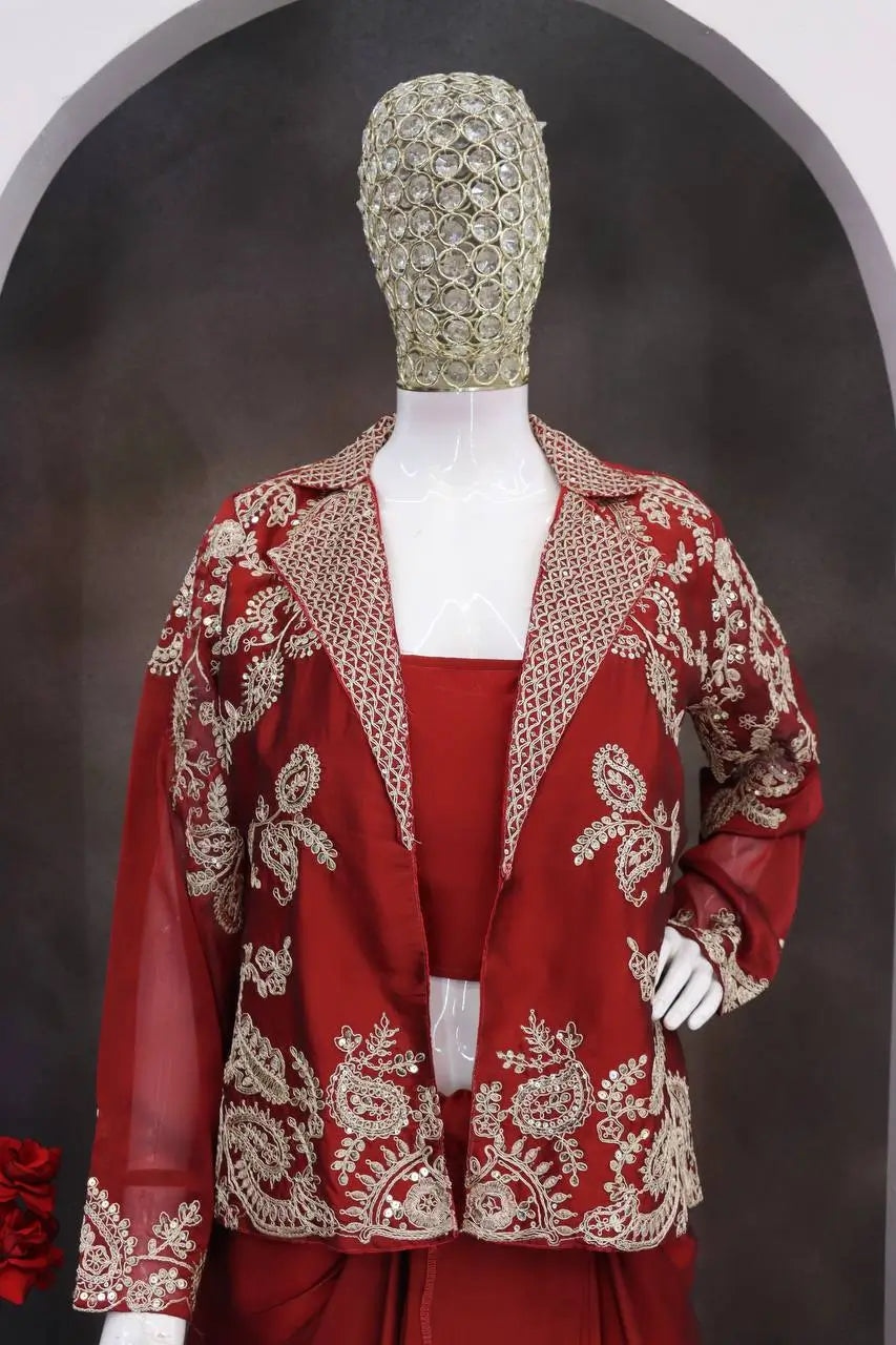 Embroidered Koti Style Dhoti Lehenga Set for Wedding and Festive Wear