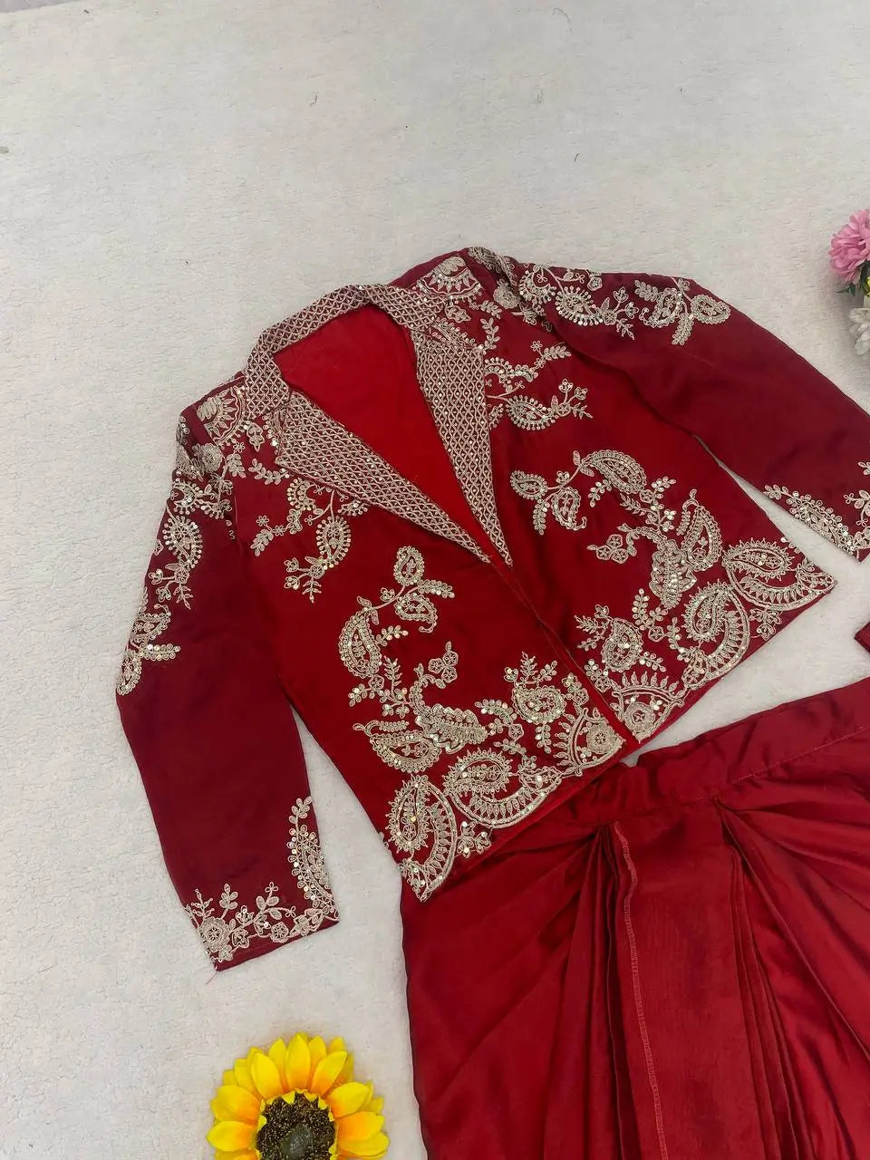 Embroidered Koti Style Dhoti Lehenga Set for Wedding and Festive Wear