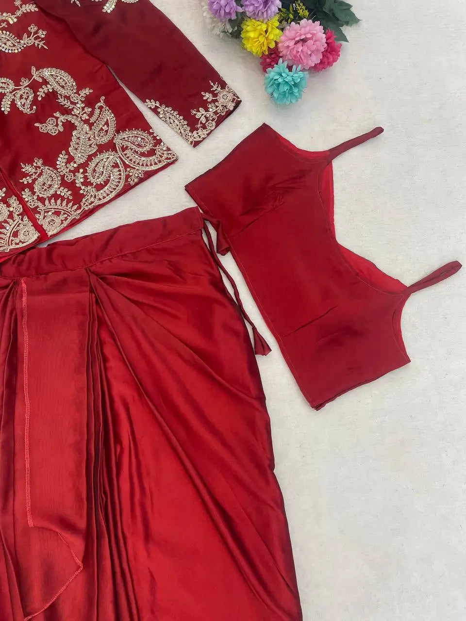 Embroidered Koti Style Dhoti Lehenga Set for Wedding and Festive Wear