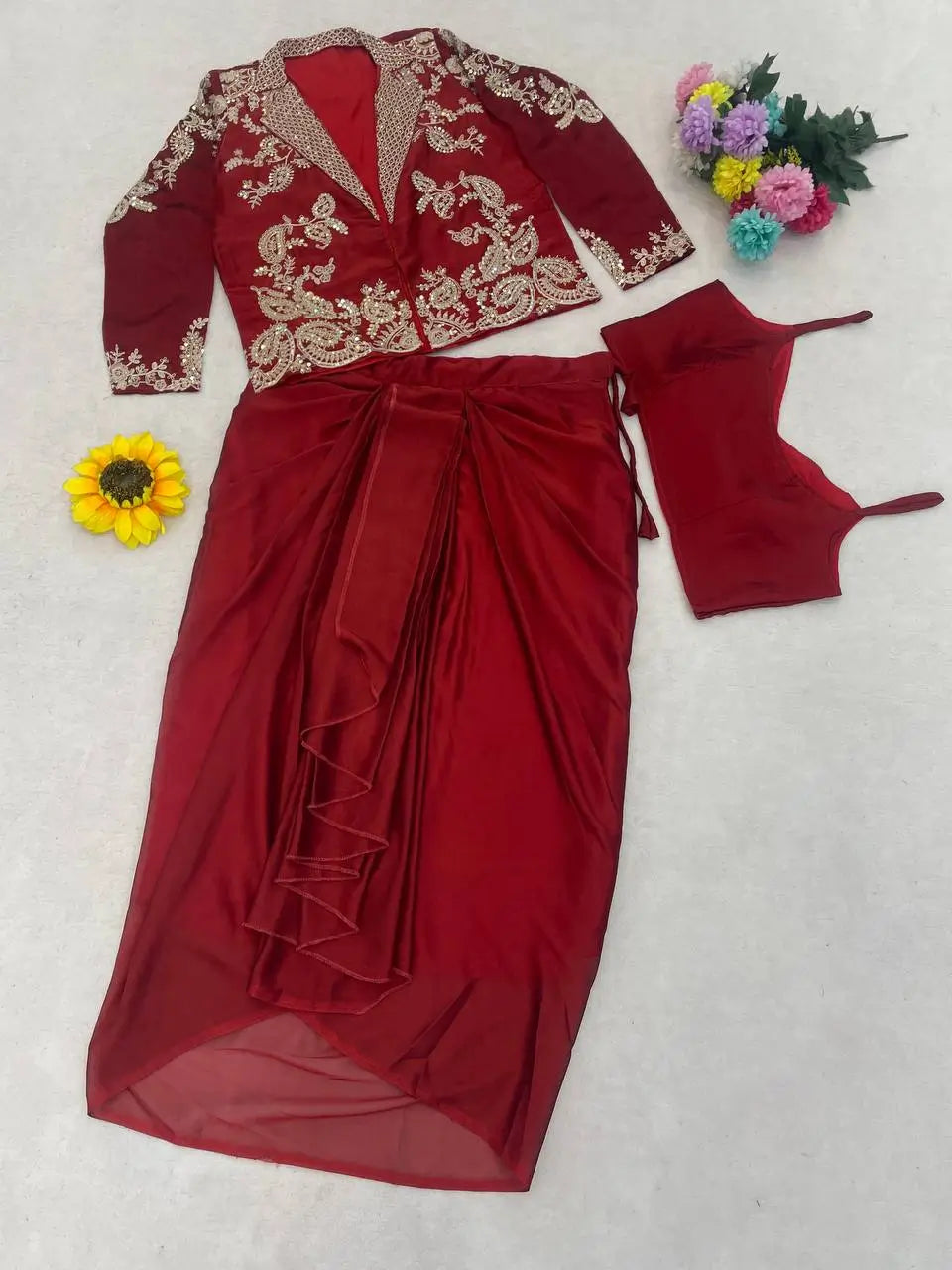 Embroidered Koti Style Dhoti Lehenga Set for Wedding and Festive Wear