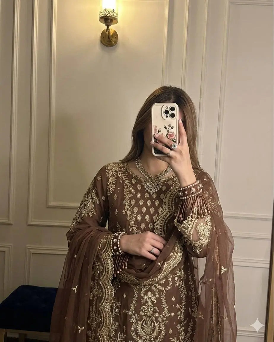 Embroidered Kurta Palazzo Set with Moti Work