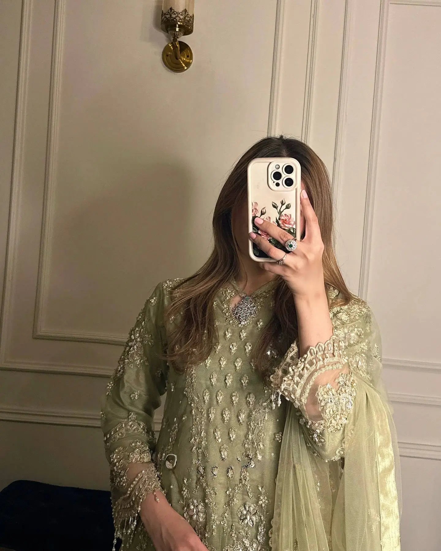 Embroidered Kurta Palazzo Set with Moti Work