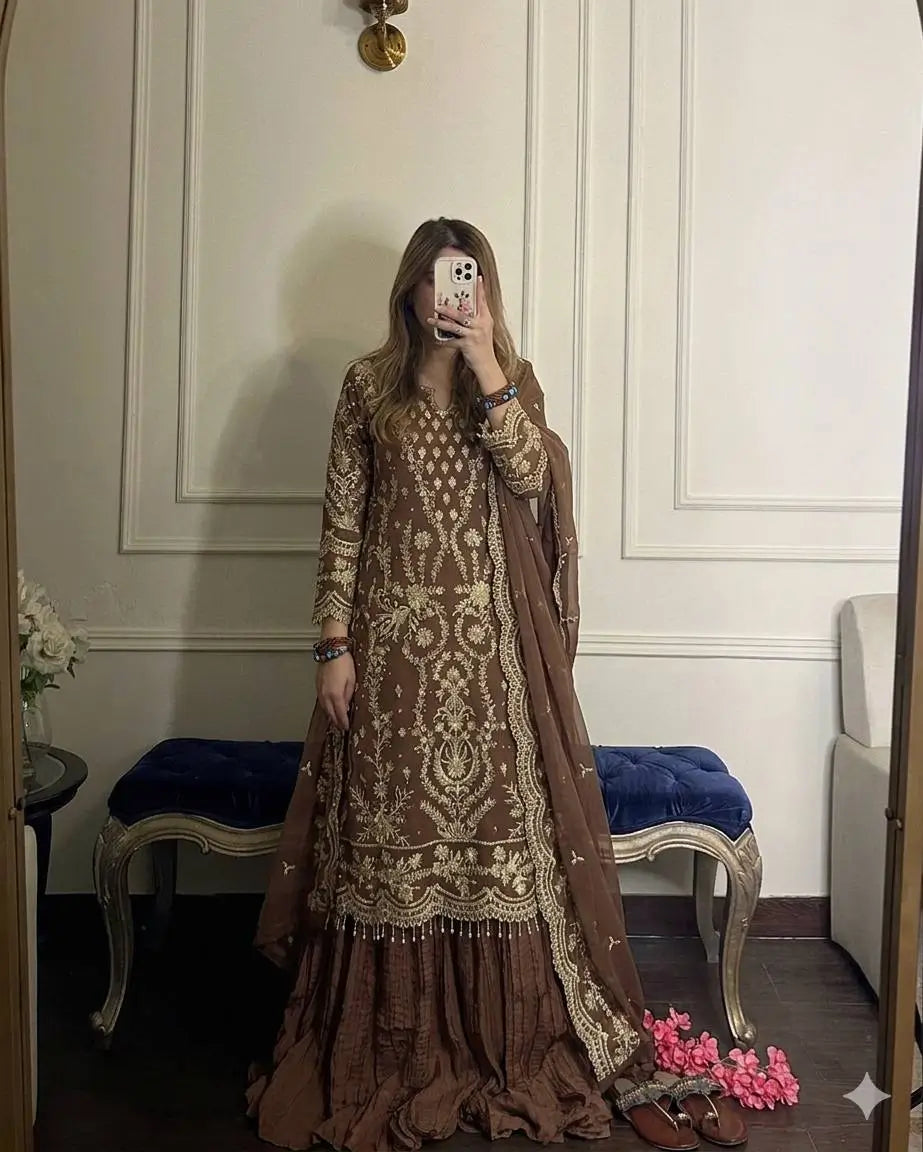 Embroidered Kurta Palazzo Set with Moti Work