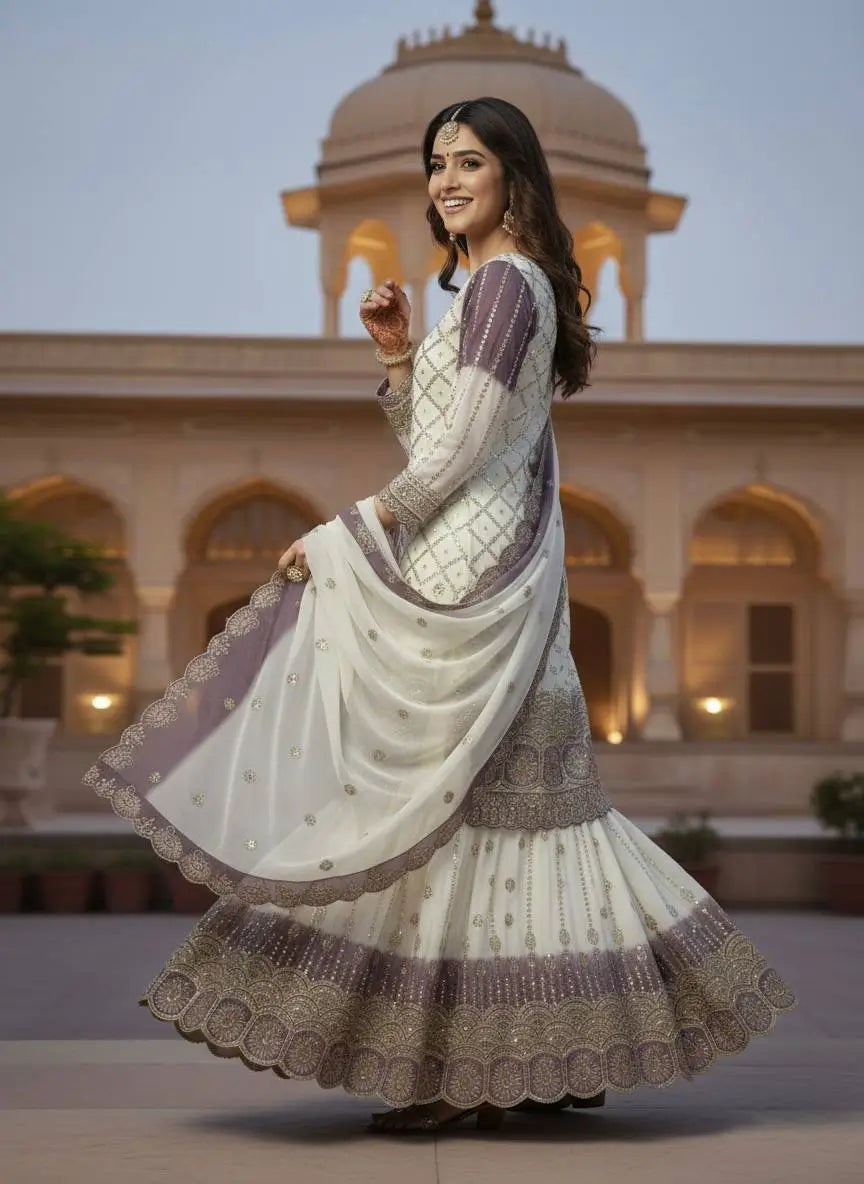 Embroidered Kurti Palazzo Set with Dupatta