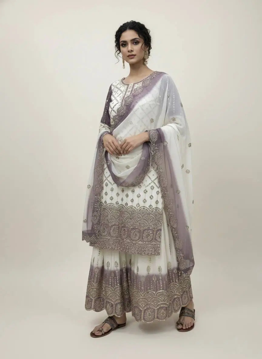 Embroidered Kurti Palazzo Set with Dupatta