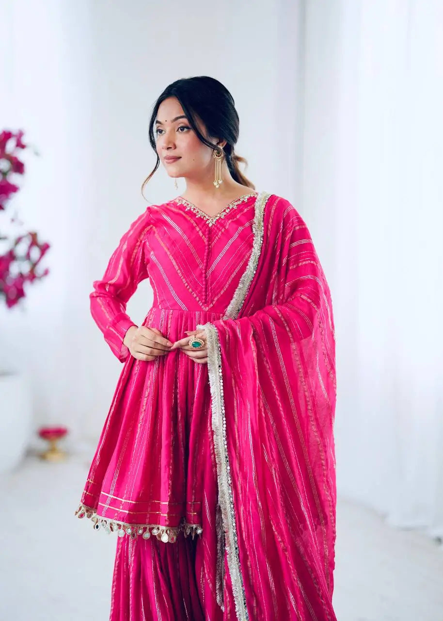 Embroidered Mal Chanderi Sharara Set with Dupatta
