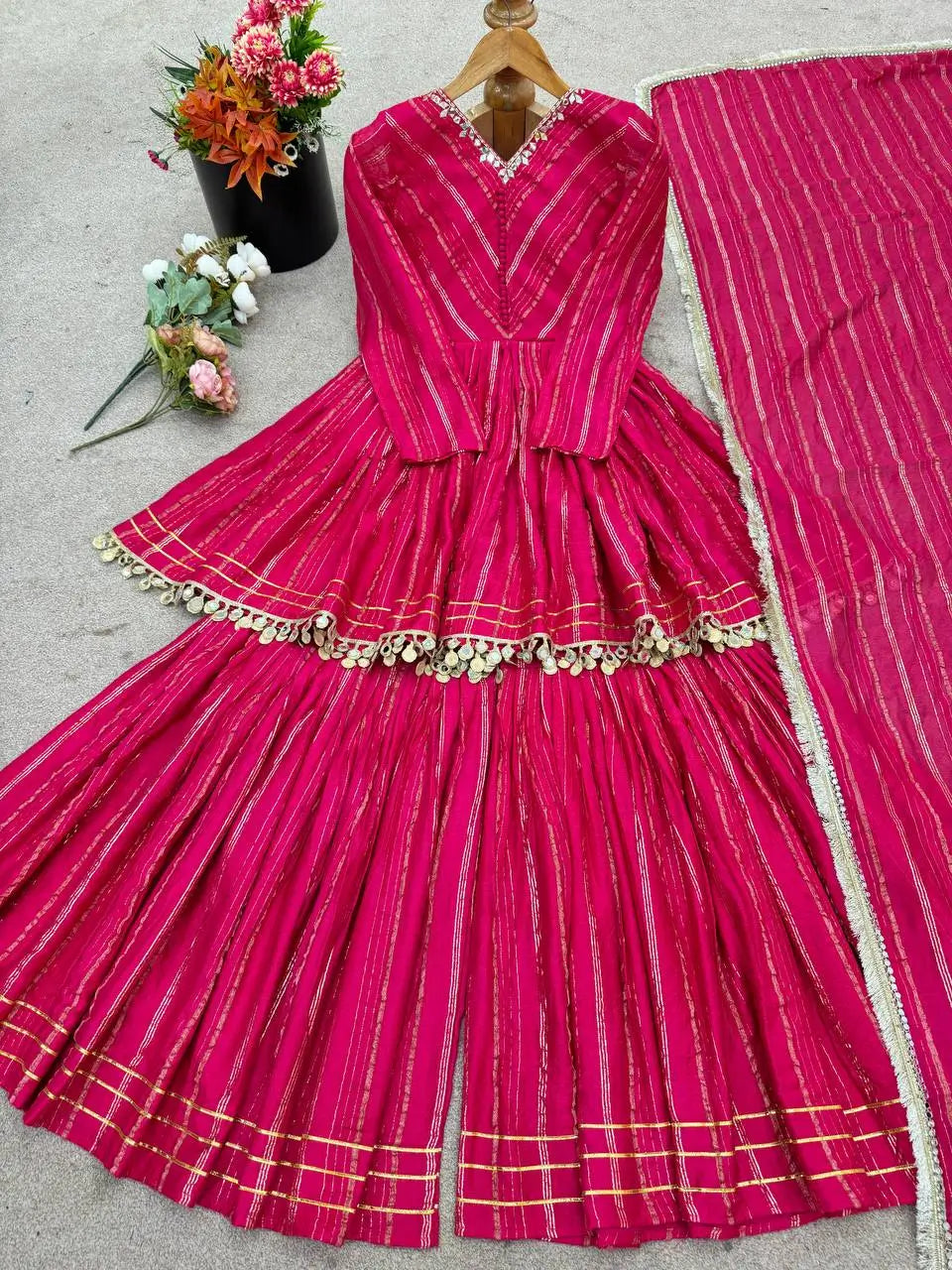 Embroidered Mal Chanderi Sharara Set with Dupatta