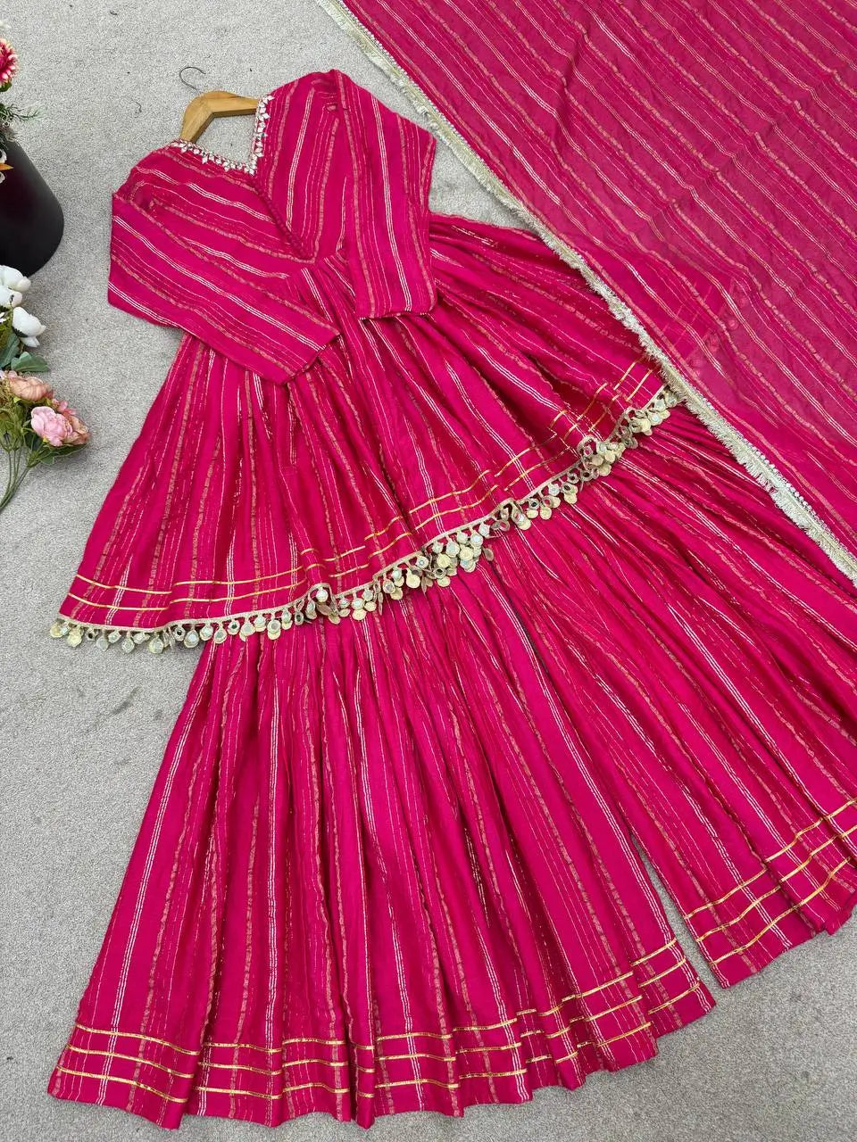 Embroidered Mal Chanderi Sharara Set with Dupatta