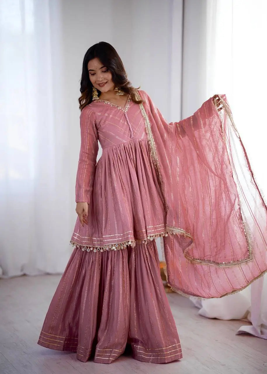 Embroidered Mal Chanderi Sharara Set with Dupatta