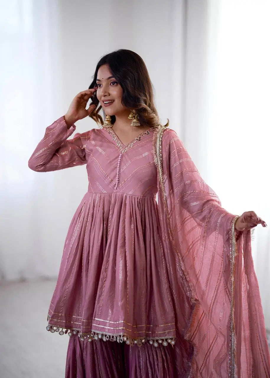 Embroidered Mal Chanderi Sharara Set with Dupatta