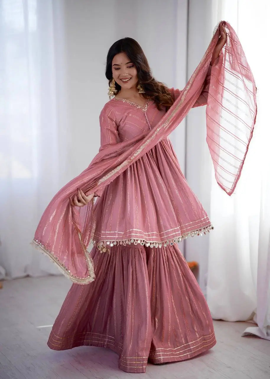 Embroidered Mal Chanderi Sharara Set with Dupatta
