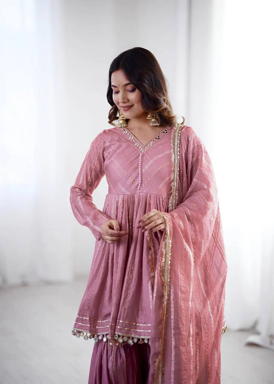 Embroidered Mal Chanderi Sharara Set with Dupatta