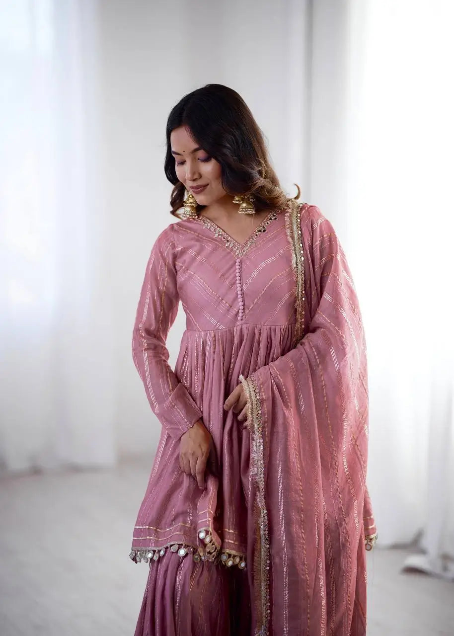 Embroidered Mal Chanderi Sharara Set with Dupatta