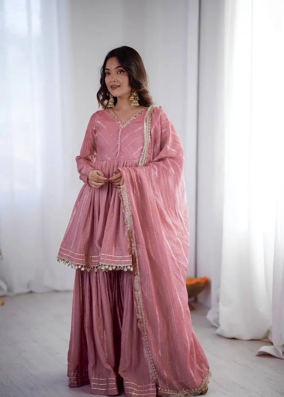 Embroidered Mal Chanderi Sharara Set with Dupatta