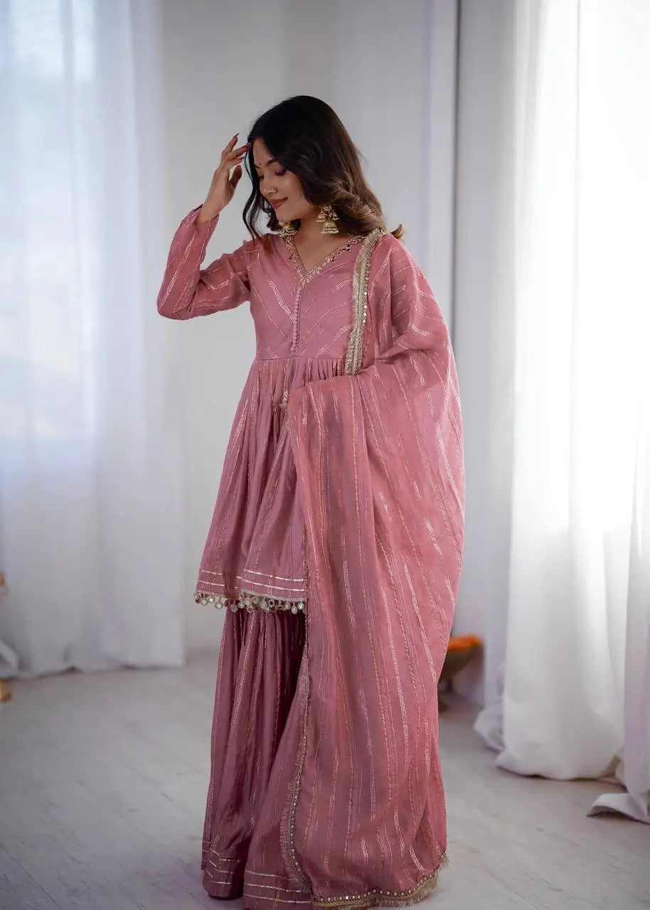 Embroidered Mal Chanderi Sharara Set with Dupatta