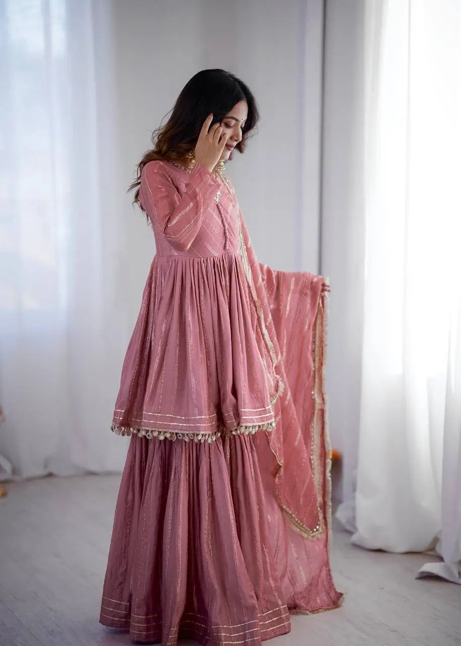 Embroidered Mal Chanderi Sharara Set with Dupatta