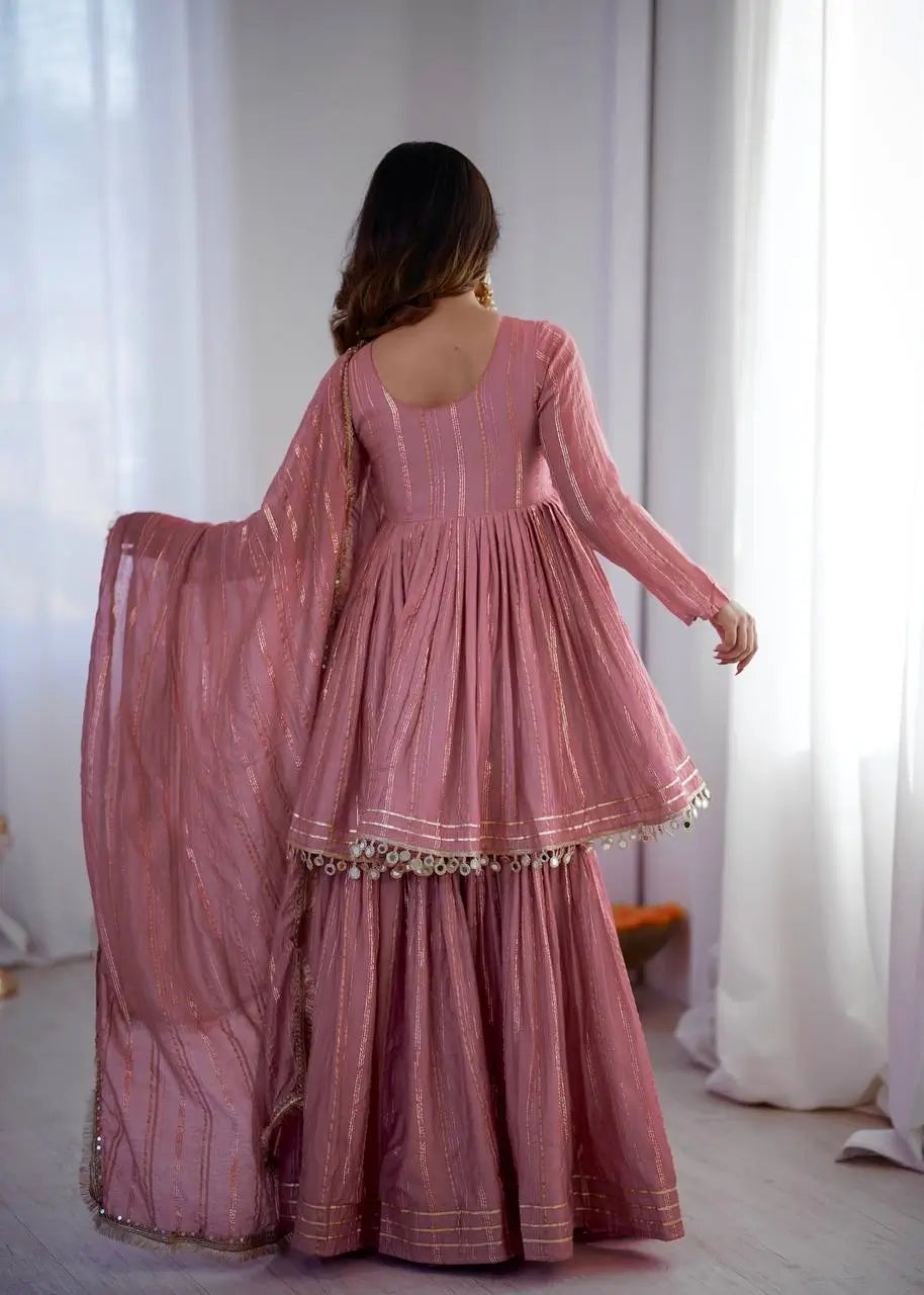 Embroidered Mal Chanderi Sharara Set with Dupatta