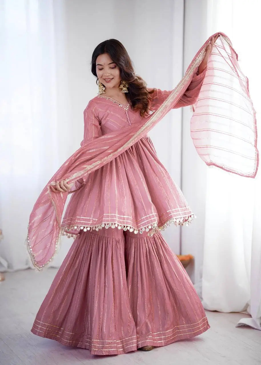 Embroidered Mal Chanderi Sharara Set with Dupatta