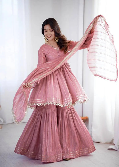 Embroidered Mal Chanderi Sharara Set with Dupatta