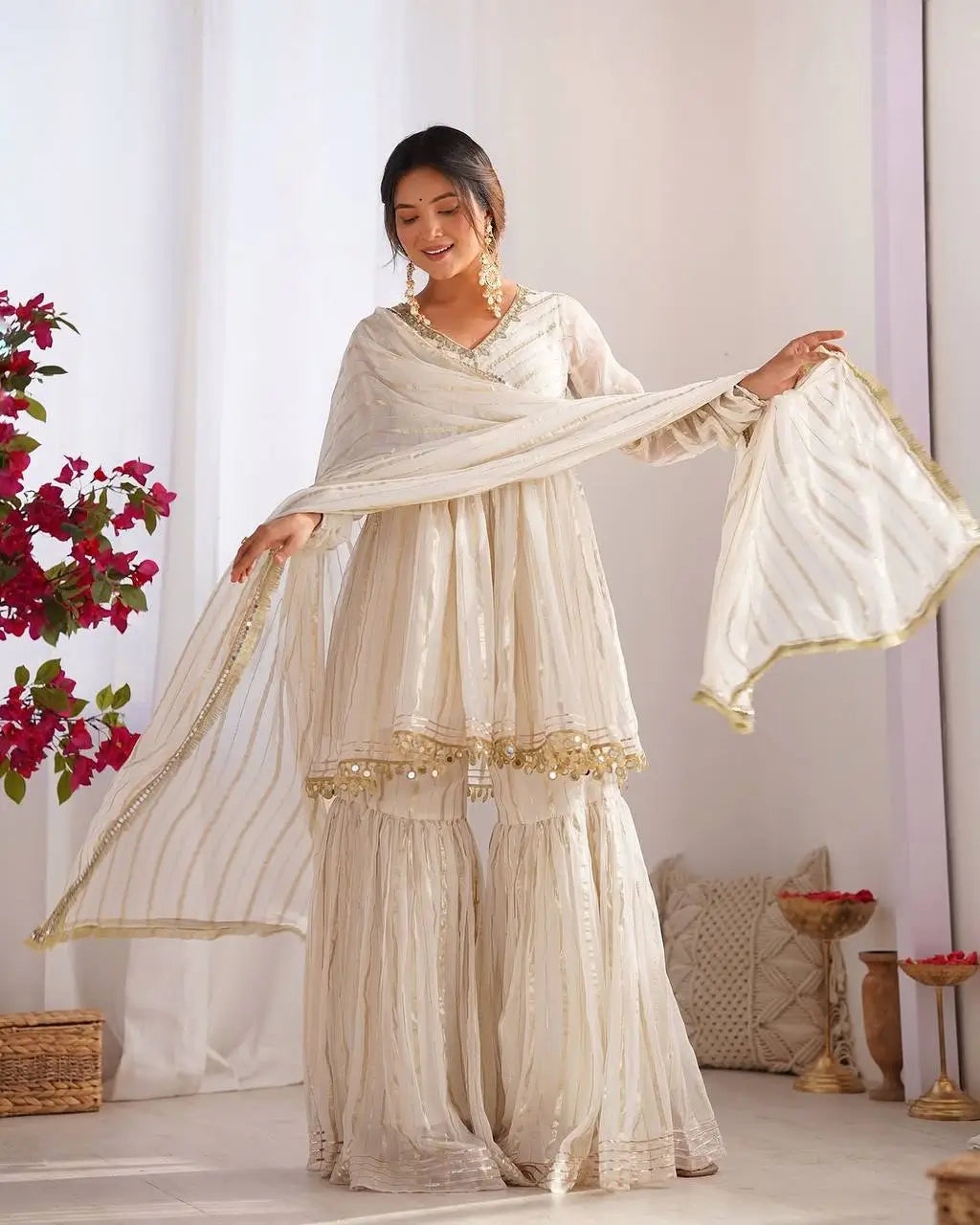 Embroidered Mal Chanderi Sharara Set with Dupatta