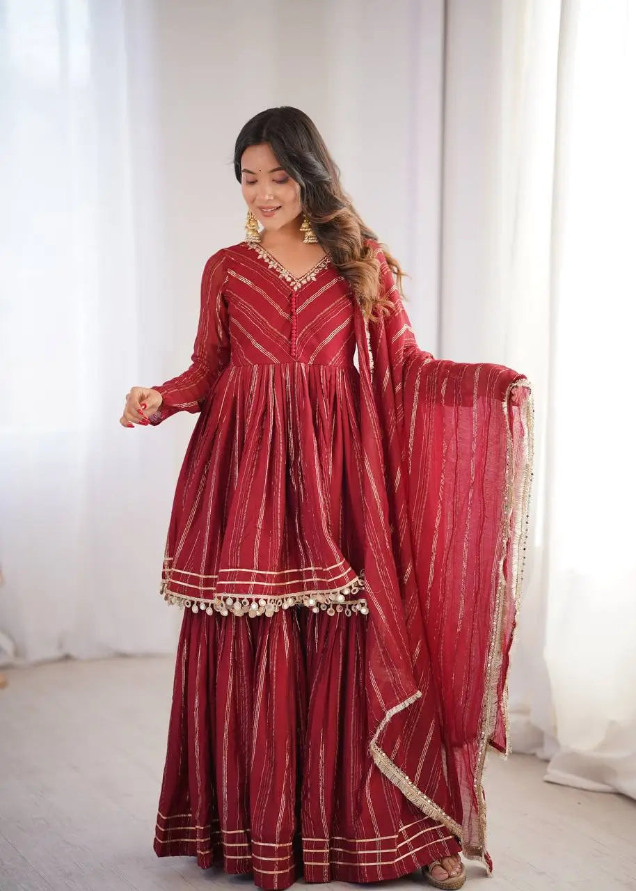 Embroidered Mal Chanderi Sharara Set with Dupatta