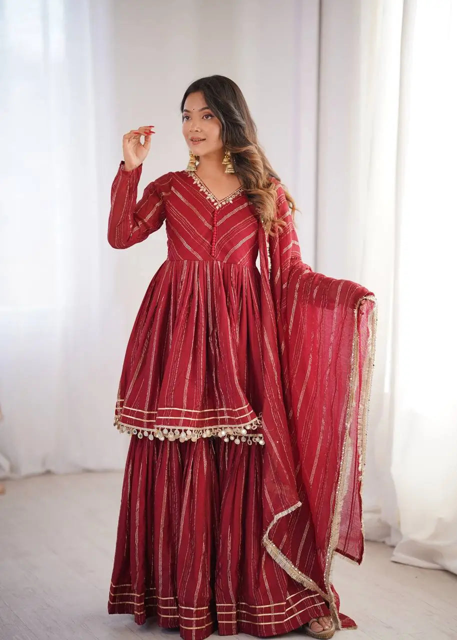 Embroidered Mal Chanderi Sharara Set with Dupatta