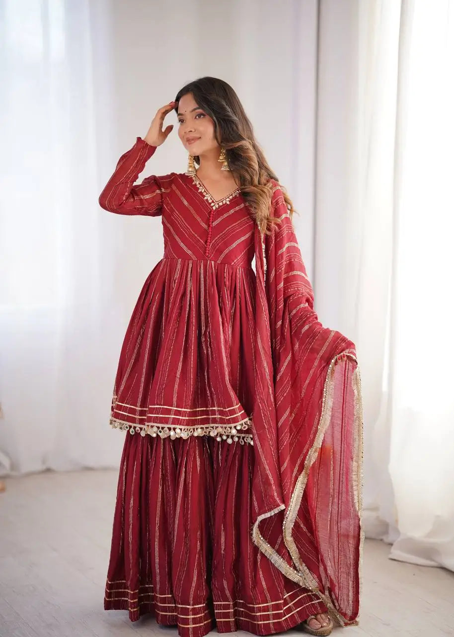 Embroidered Mal Chanderi Sharara Set with Dupatta