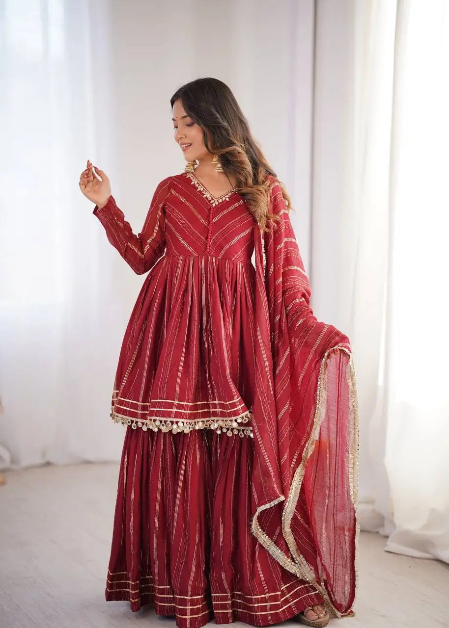 Embroidered Mal Chanderi Sharara Set with Dupatta