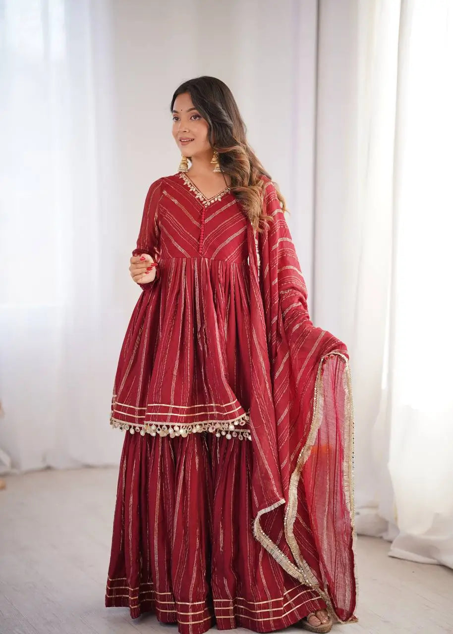 Embroidered Mal Chanderi Sharara Set with Dupatta