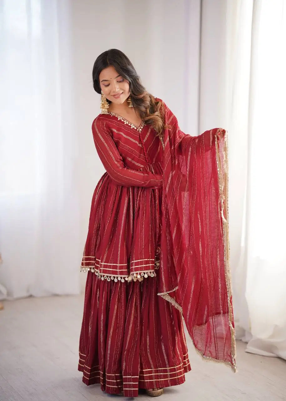 Embroidered Mal Chanderi Sharara Set with Dupatta