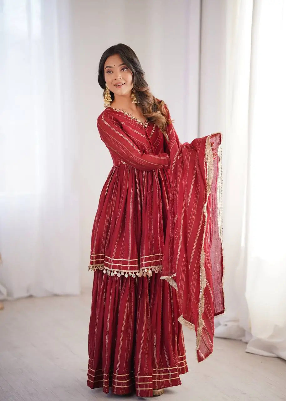 Embroidered Mal Chanderi Sharara Set with Dupatta