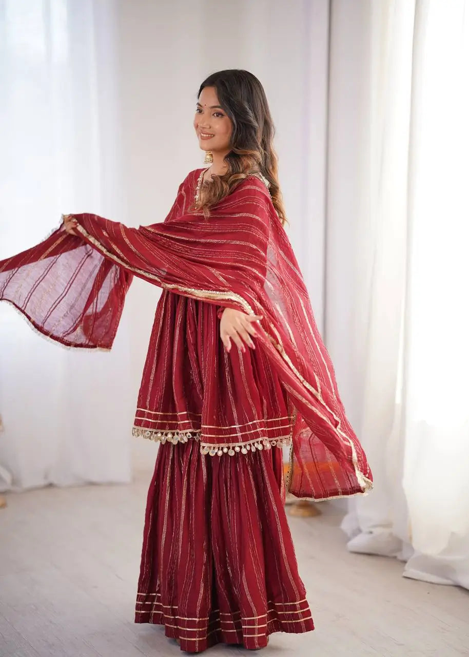 Embroidered Mal Chanderi Sharara Set with Dupatta