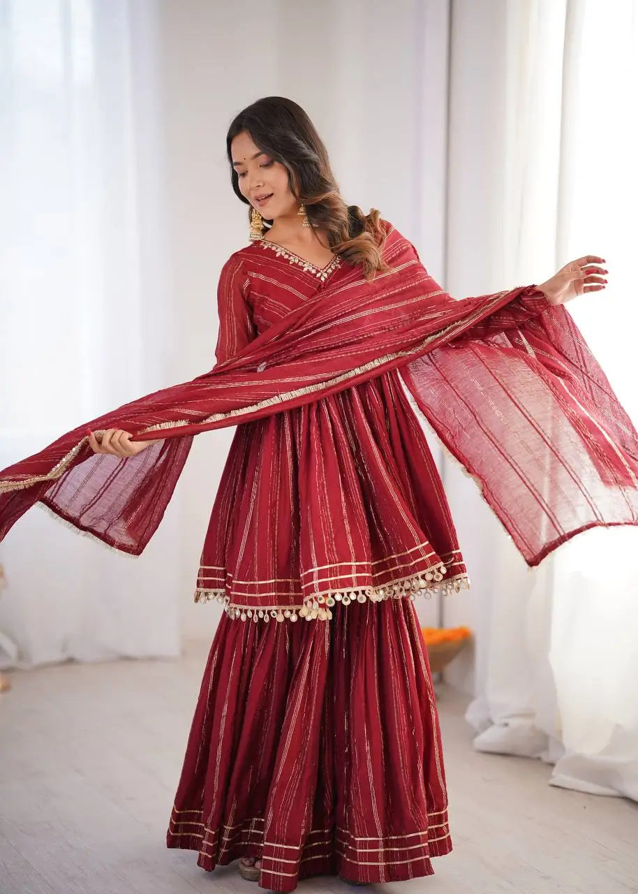 Embroidered Mal Chanderi Sharara Set with Dupatta