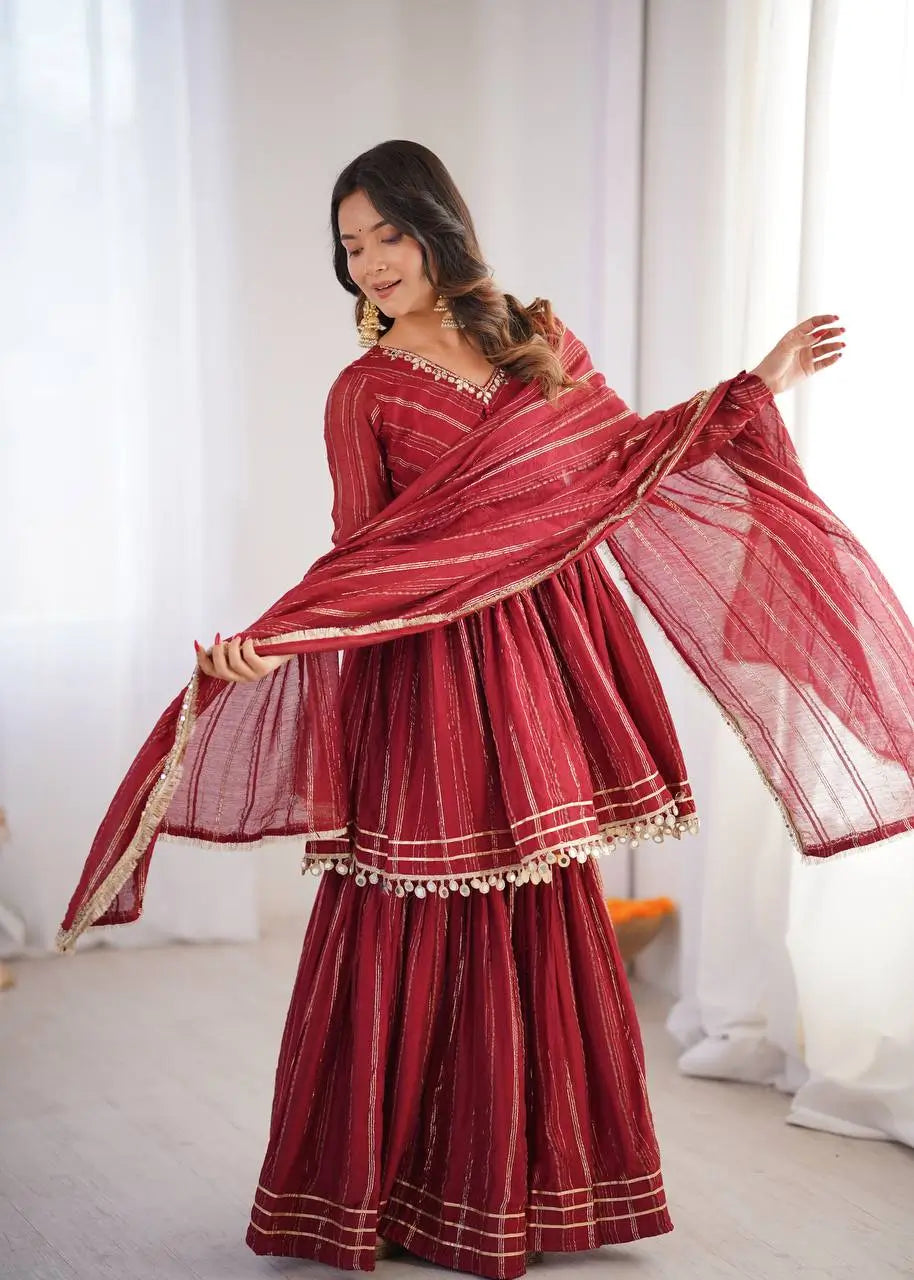 Embroidered Mal Chanderi Sharara Set with Dupatta