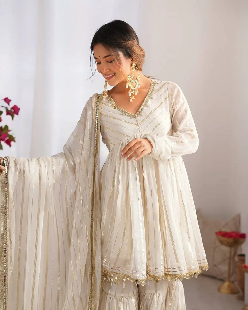 Embroidered Mal Chanderi Sharara Set with Dupatta