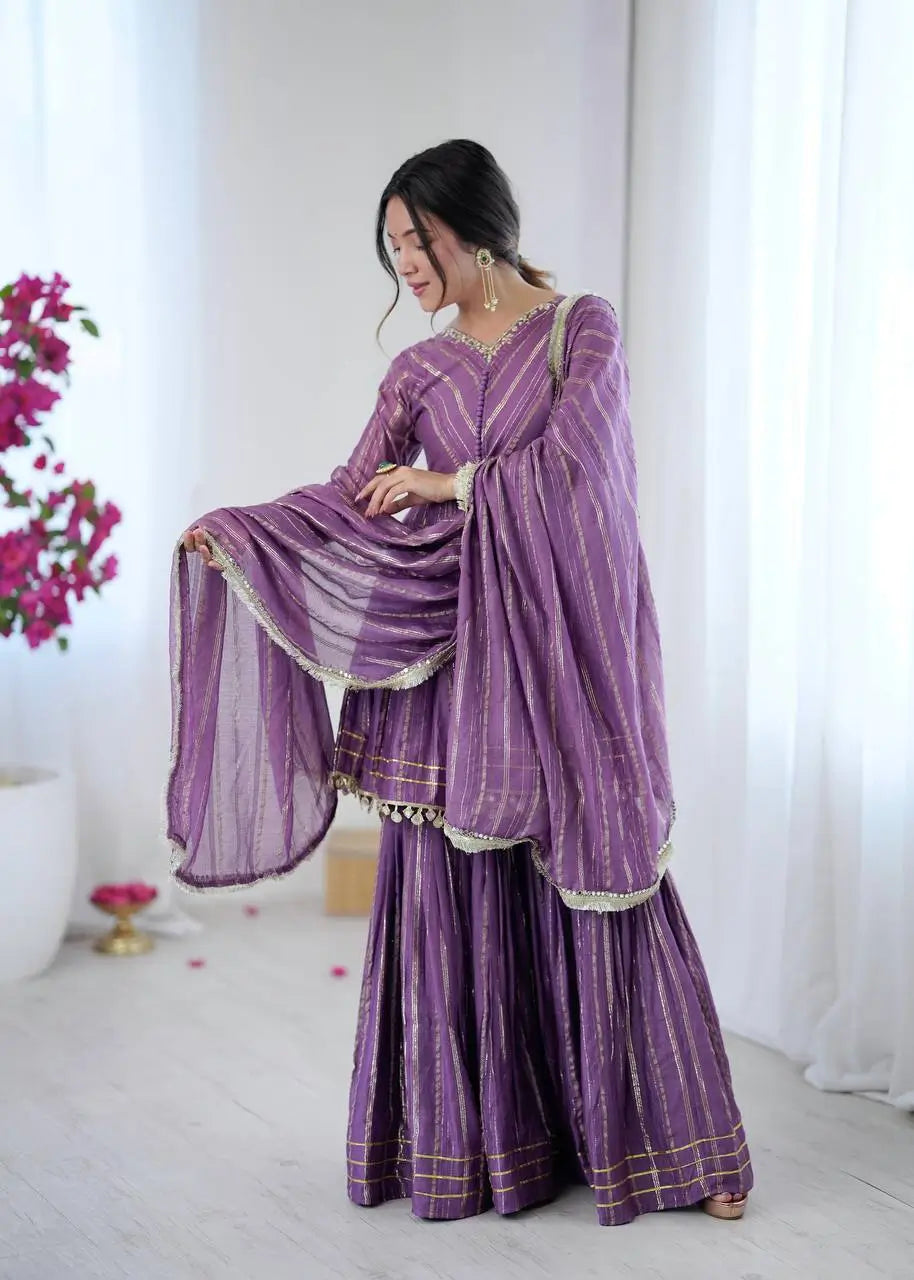 Embroidered Mal Chanderi Sharara Set with Dupatta