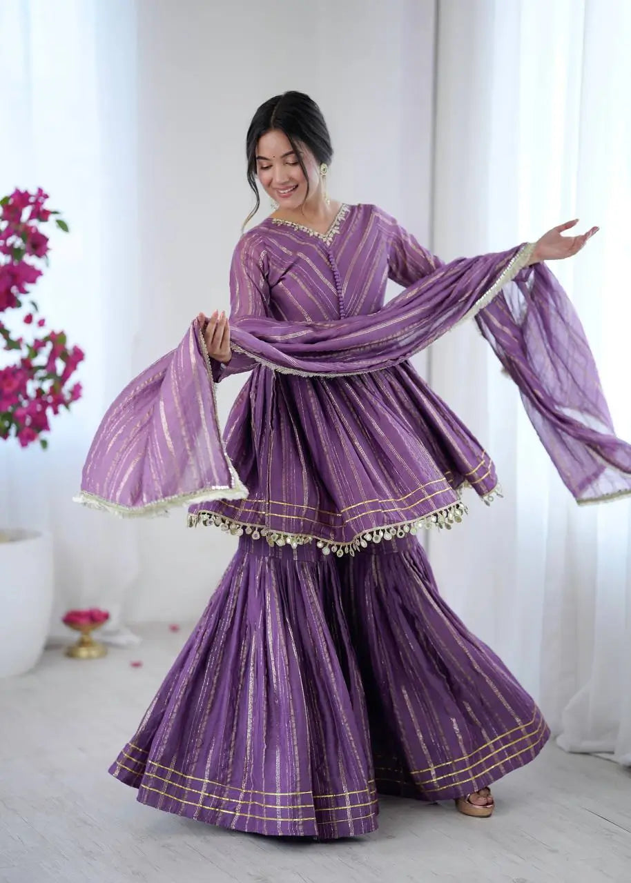 Embroidered Mal Chanderi Sharara Set with Dupatta