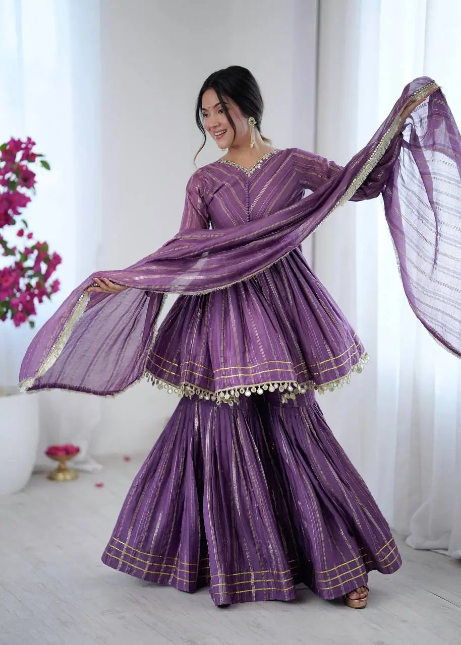 Embroidered Mal Chanderi Sharara Set with Dupatta